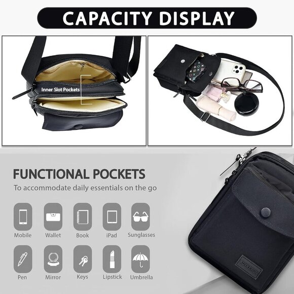 Nylon Crossbody Bag Women Small Compact Lightweight Adjustable Strap - Picture 5 of 7